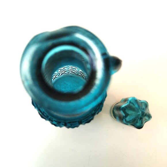 Blue Glass Cruet Vintage Diamond Pattern - Picture 9 of 10